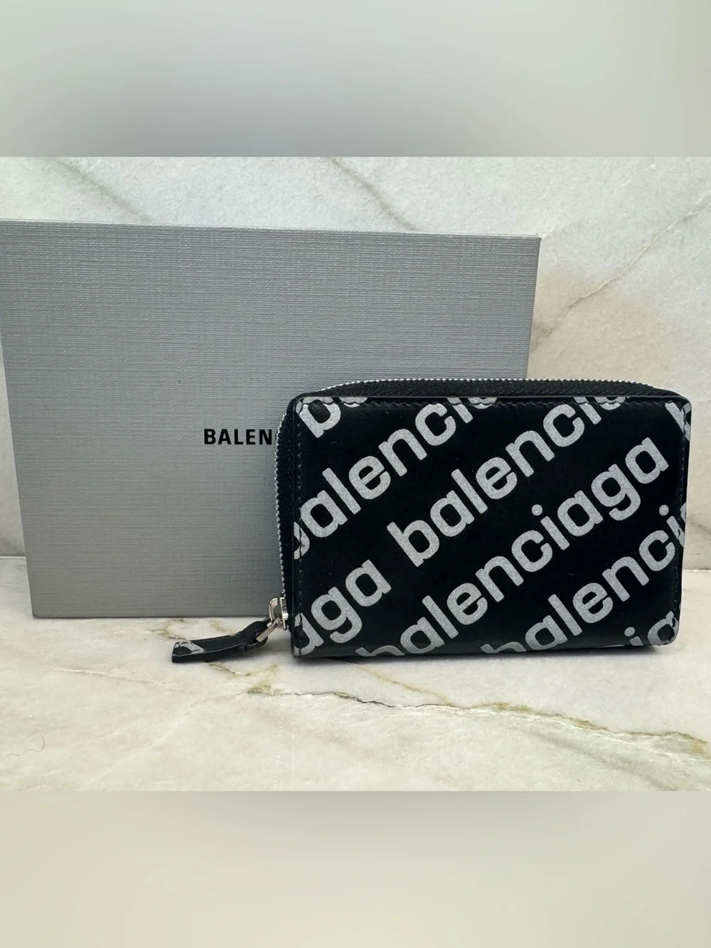 Balenciaga All Over Print Zip Card Holder Wallet